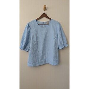 Ted Baker Womens Blouse XL Peasant Top Powder Blue Floral Puff Sleeve Prairie